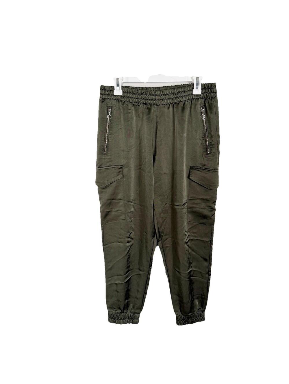 Zara Satin Effect Cargo Pants Womens Large Olive Green High Waist Pockets